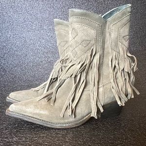 Free People Lawless Fringe Western Boots in Taupe NEW
